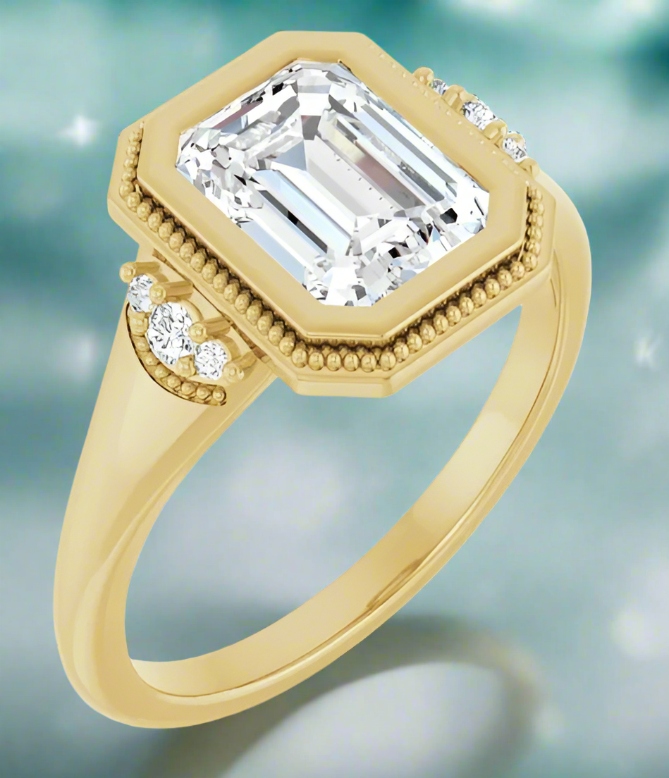 14K Yellow Gold Emerald Accented Engagement Ring