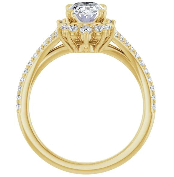 14K Yellow Gold Accented Halo Engagement Ring