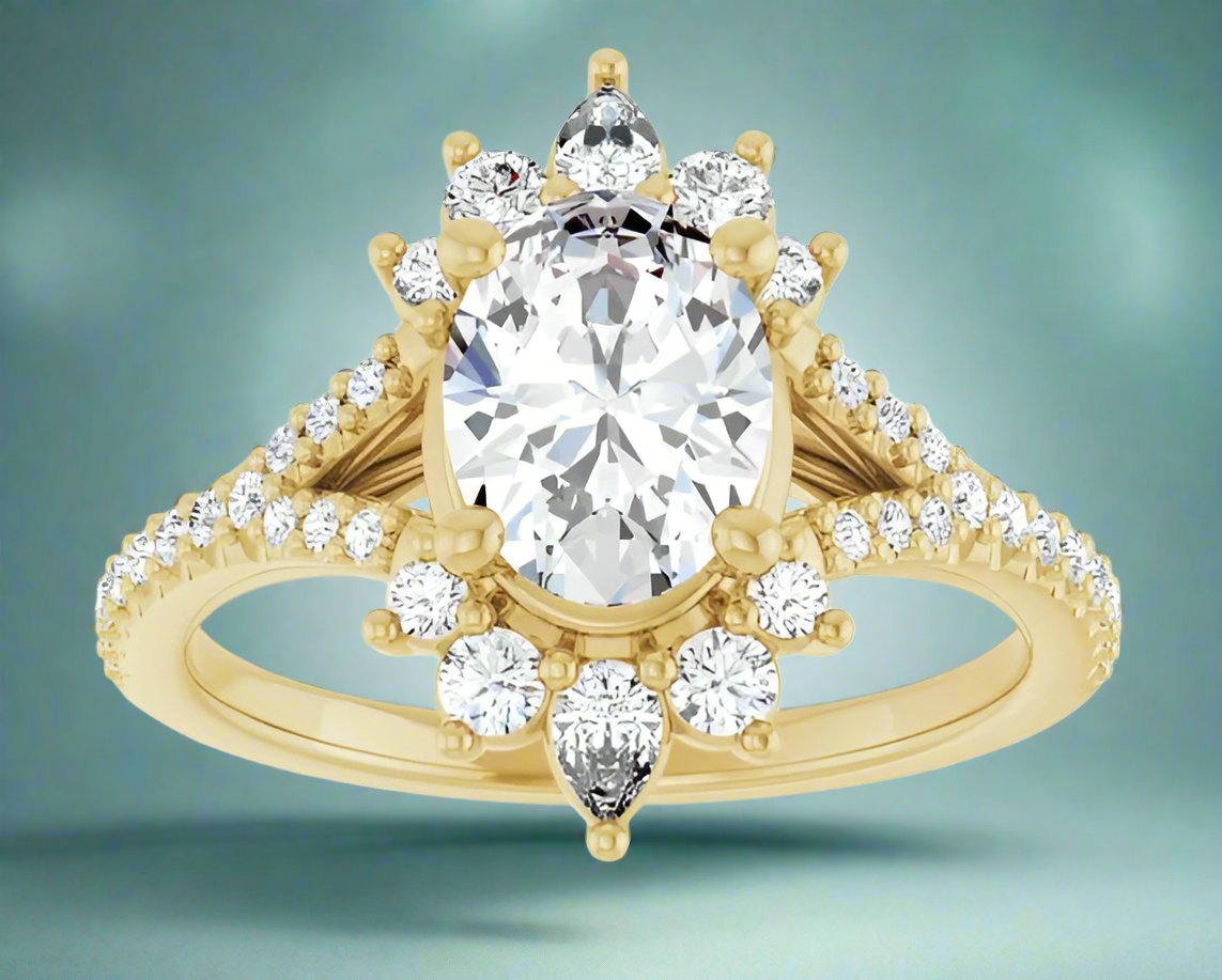 14K Yellow Gold Accented Halo Engagement Ring