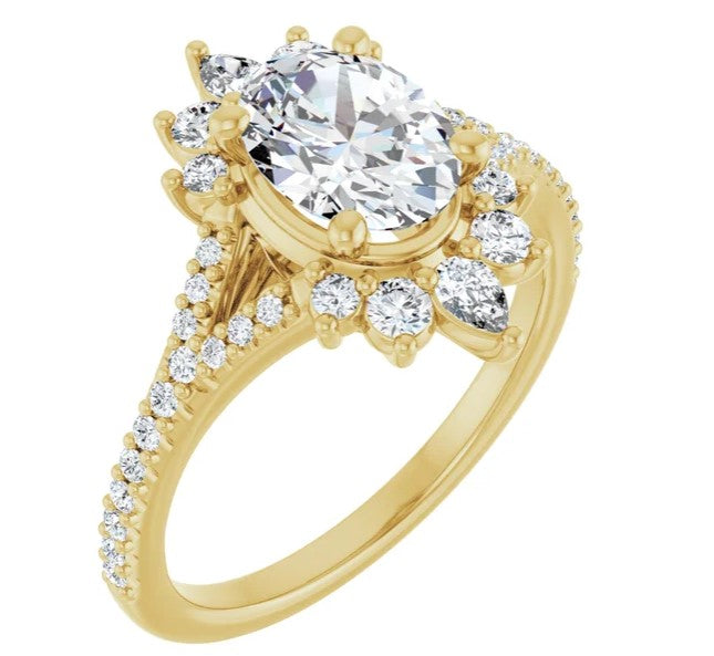 14K Yellow Gold Accented Halo Engagement Ring