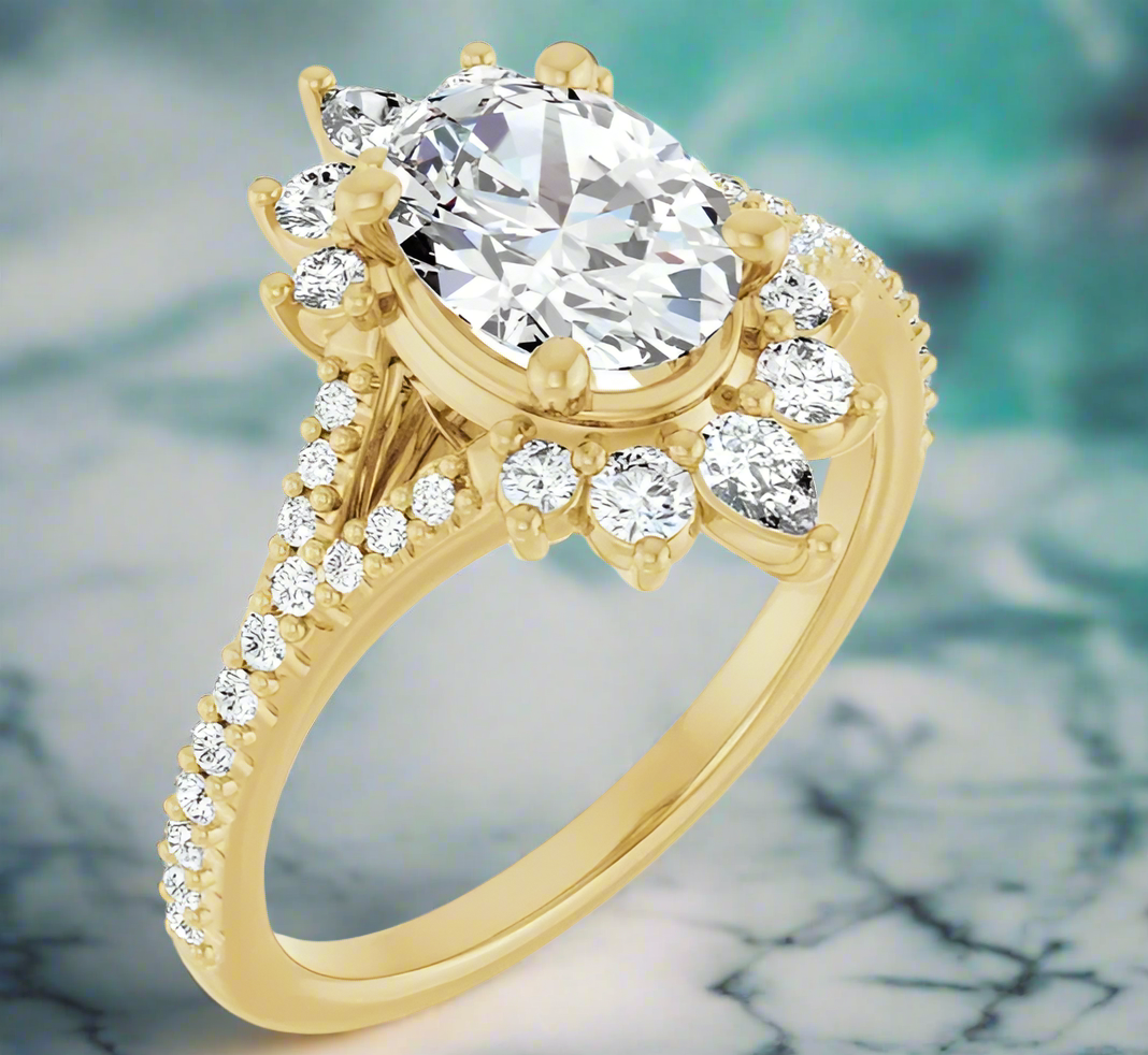 14K Yellow Gold Accented Halo Engagement Ring