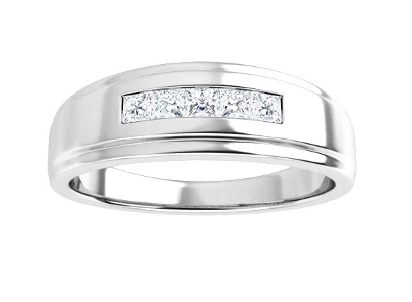 14K White 2.3 mm Square 5-Stone Band