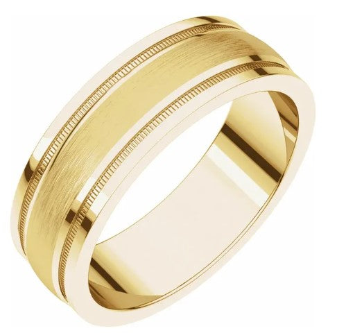 14K Yellow Gold Flat Edge Comfort-Fit Band with Milgrain and Satin Finish