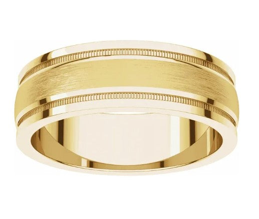 14K Yellow Gold Flat Edge Comfort-Fit Band with Milgrain and Satin Finish