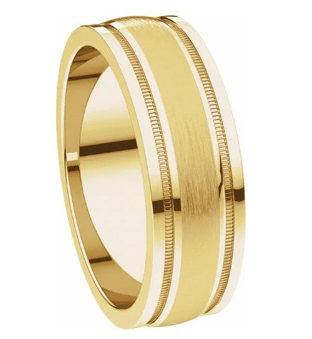 14K Yellow Gold Flat Edge Comfort-Fit Band with Milgrain and Satin Finish