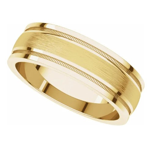 14K Yellow Gold Flat Edge Comfort-Fit Band with Milgrain and Satin Finish