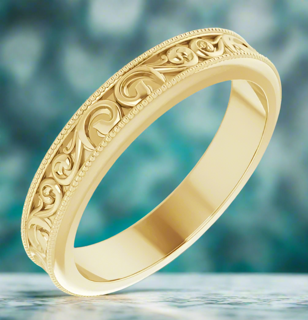 14K Yellow Gold 4mm Sculptural Band