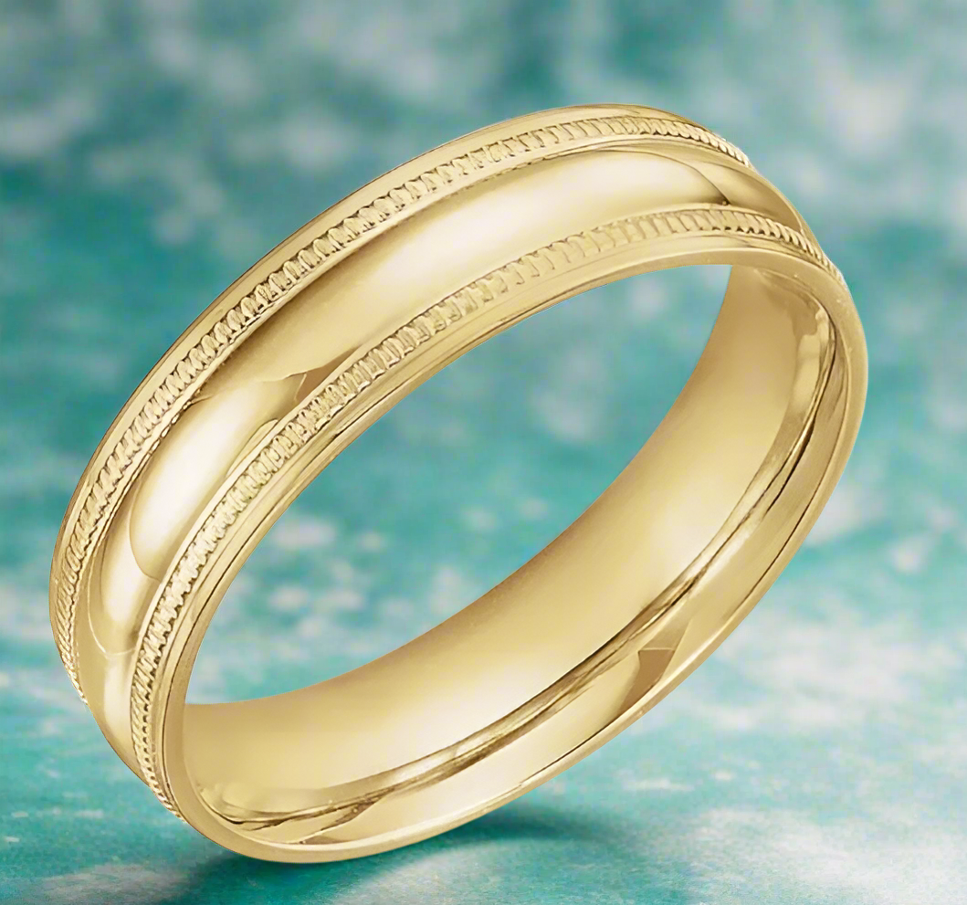 14K Yellow Gold Coin Edge Design Band