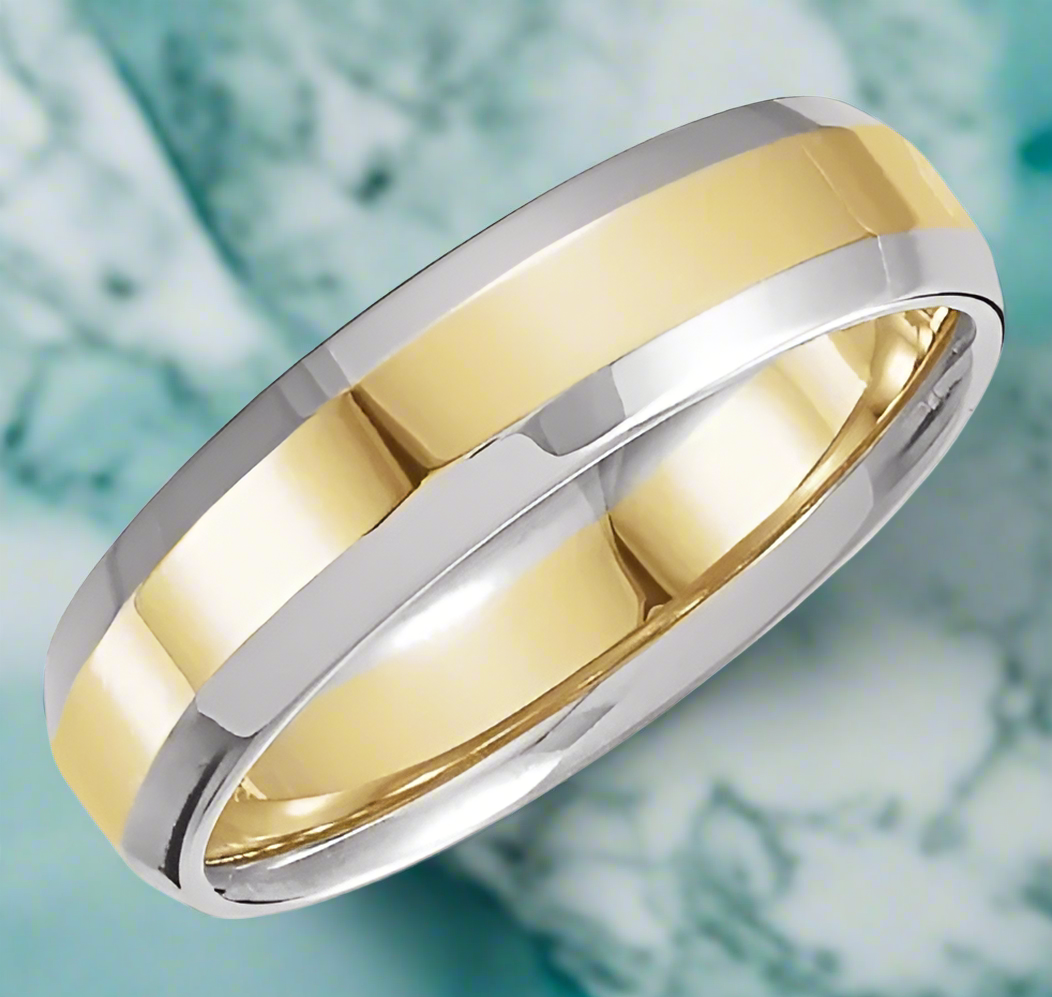 14K White/Yellow Gold 6 mm Beveled-Edge Band