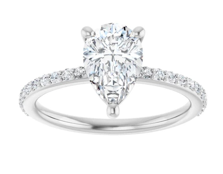 14K White Gold Accented Pear Engagement Ring