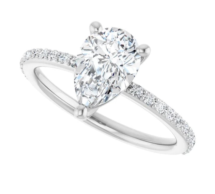 14K White Gold Accented Pear Engagement Ring