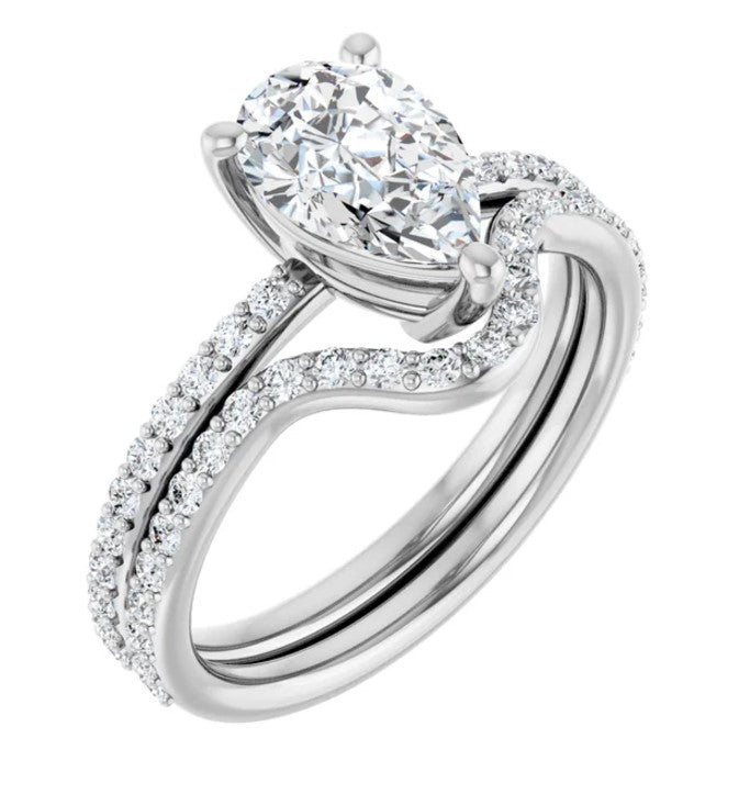 14K White Gold Accented Pear Engagement Ring