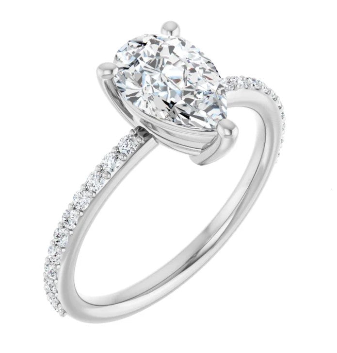 14K White Gold Accented Pear Engagement Ring