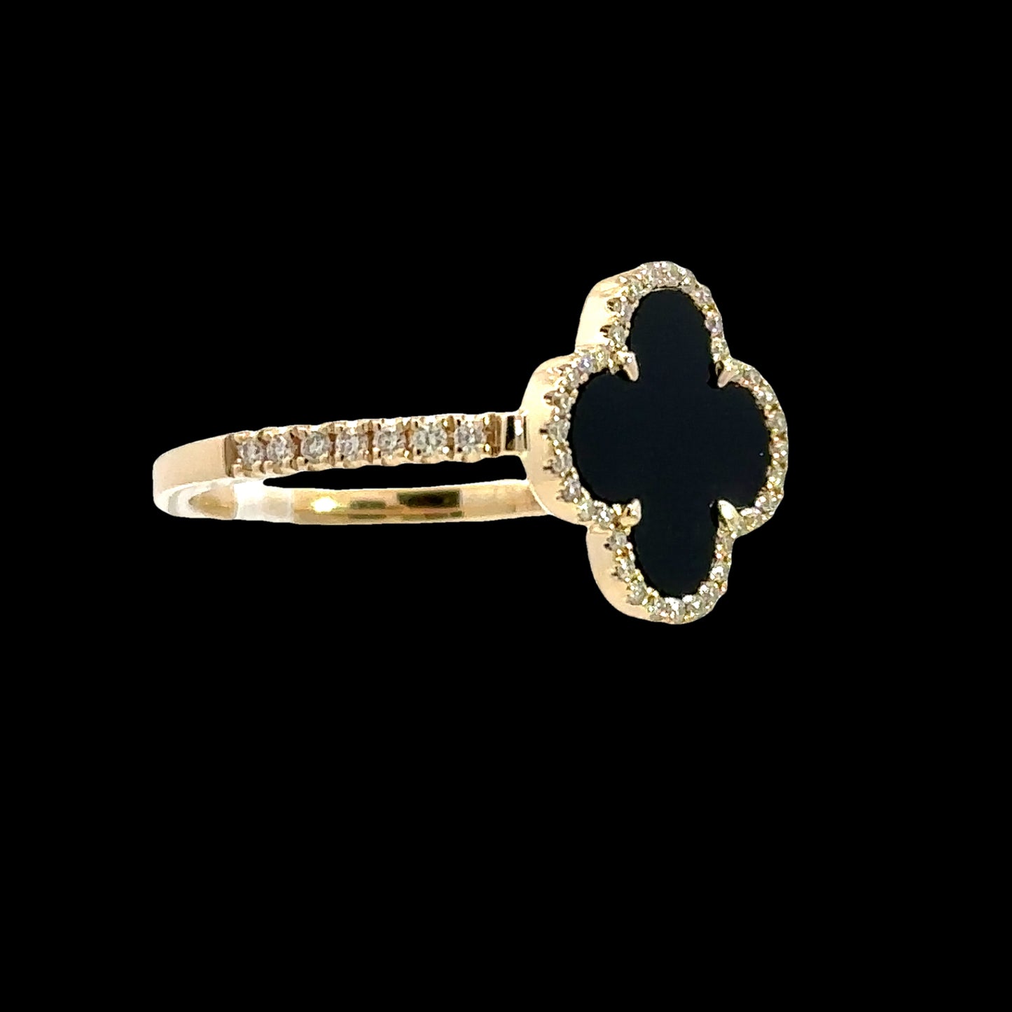 14K Yellow Gold Black Onyx Diamond Ring