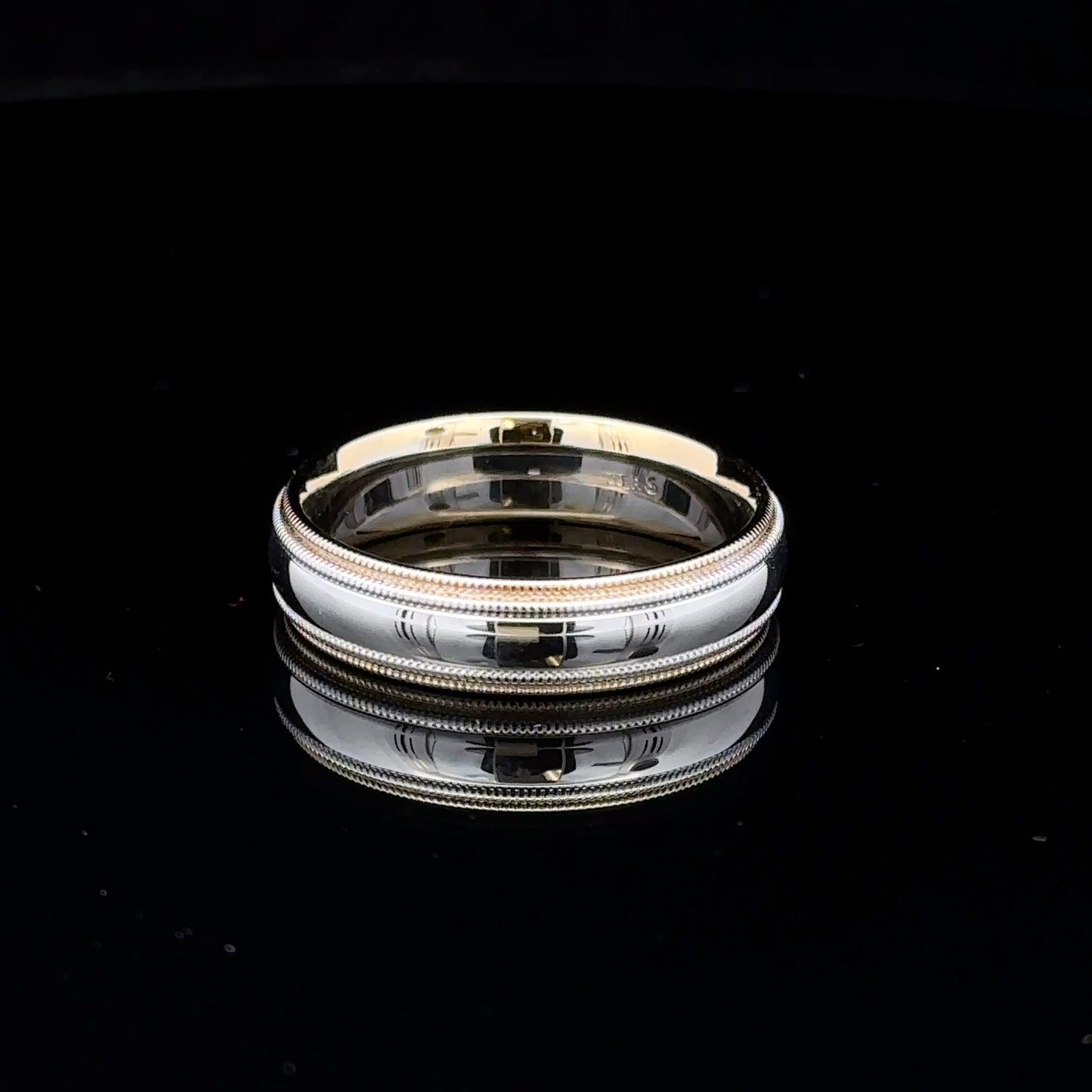 14K Yellow & White Gold Half Round Band with Double Milgrain