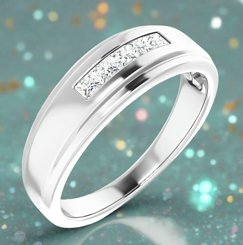 14K White 2.3 mm Square 5-Stone Band