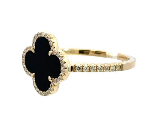 14K Yellow Gold Black Onyx Diamond Ring