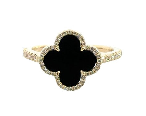 14K Yellow Gold Black Onyx Diamond Ring