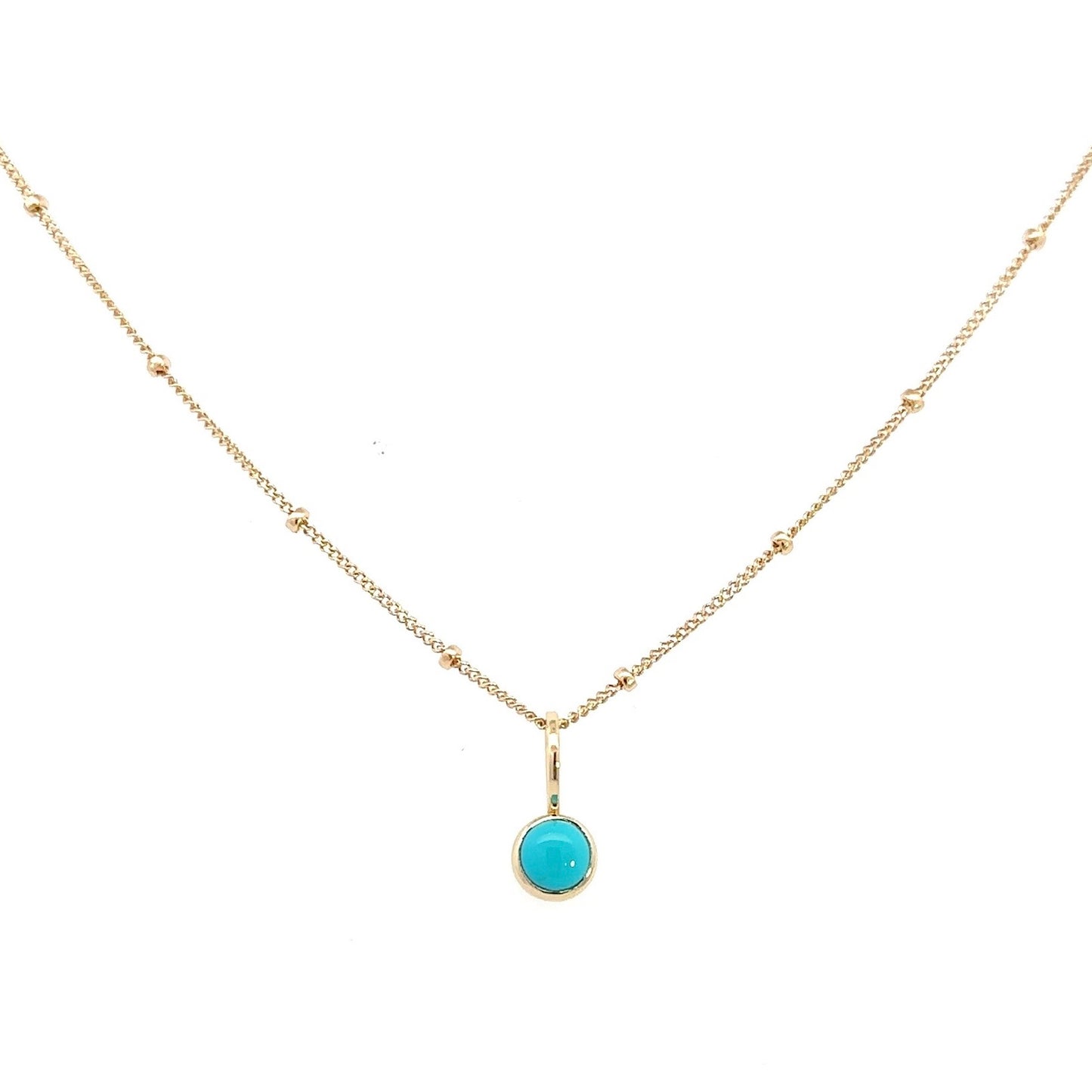 14k Yellow Natural Turquoise Pendant with Beaded Necklace