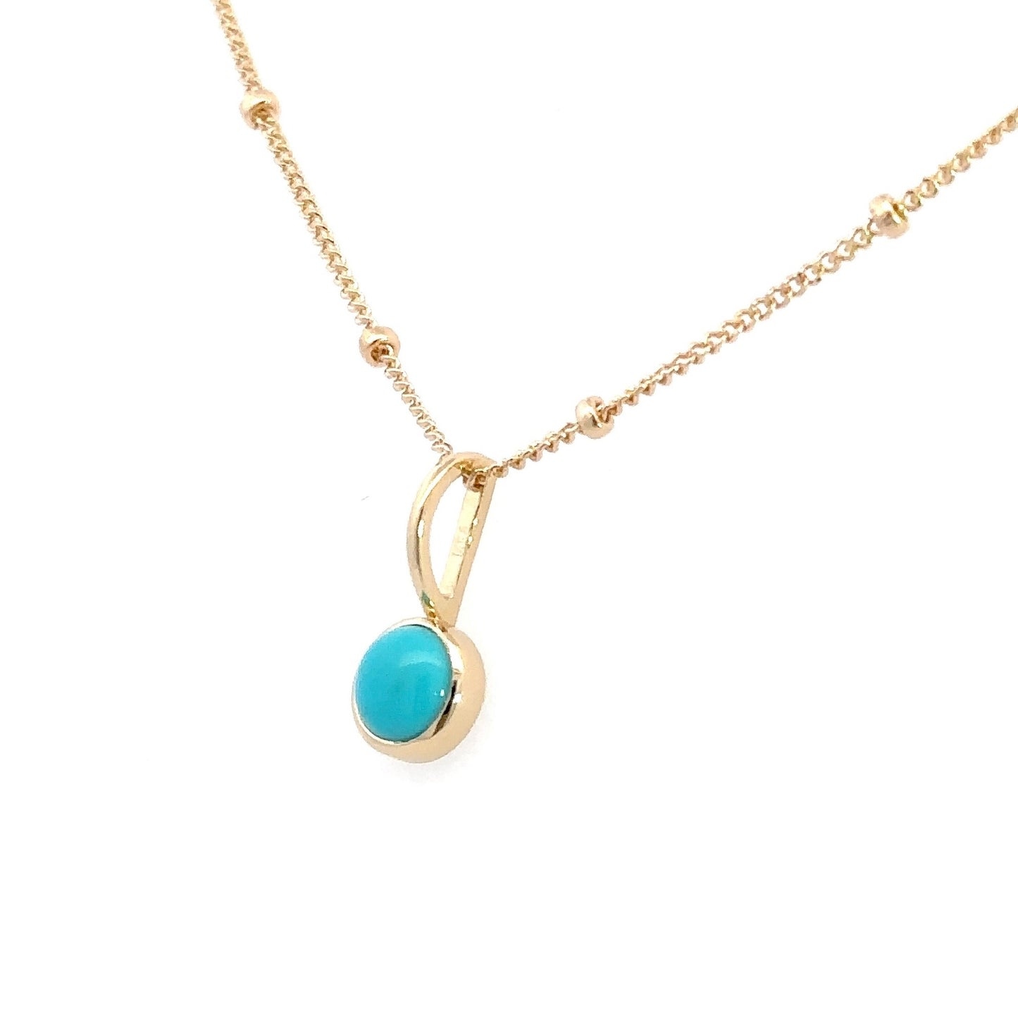 14k Yellow Natural Turquoise Pendant with Beaded Necklace