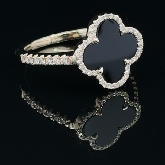 14K Yellow Gold Black Onyx Diamond Ring