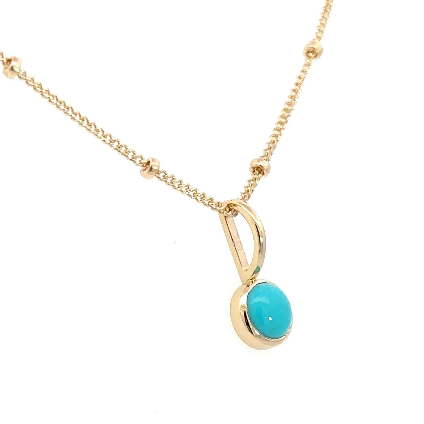 14k Yellow Natural Turquoise Pendant with Beaded Necklace