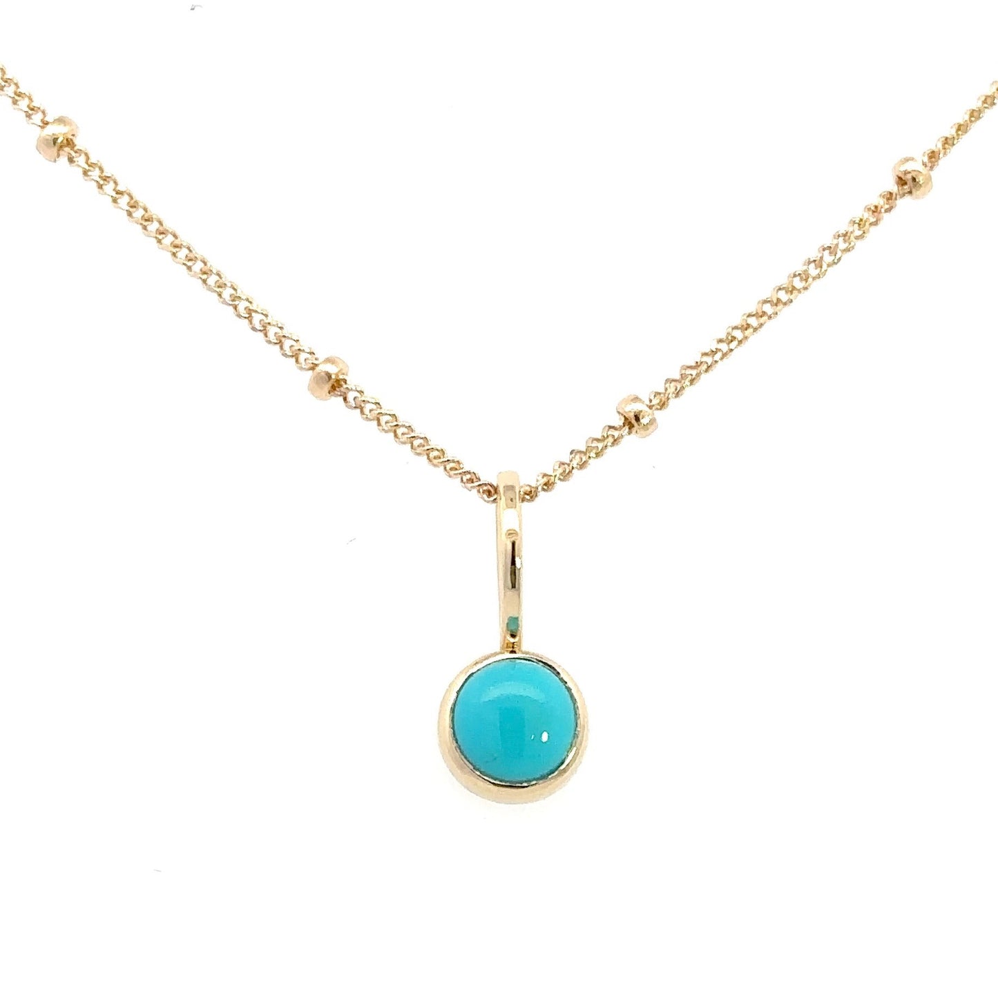 14k Yellow Natural Turquoise Pendant with Beaded Necklace